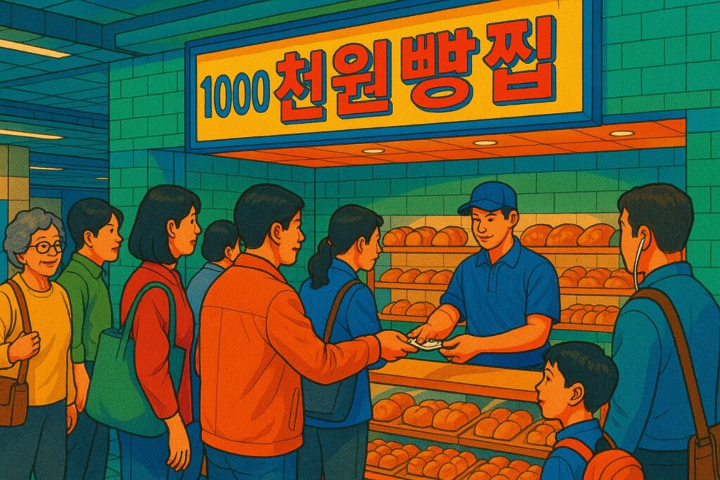 천원빵집 붐비는 모습