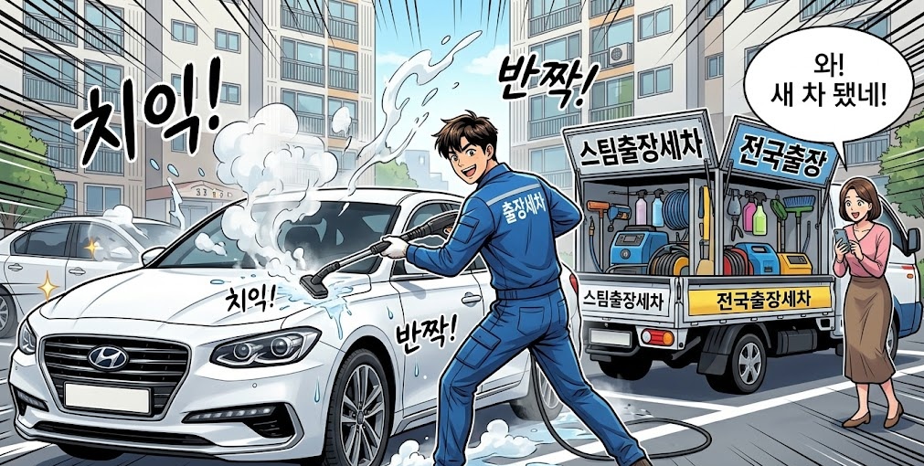 출장세차 하는 모습